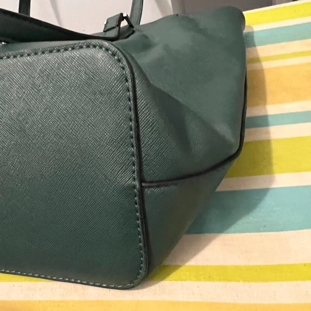Guess Thornhill forest green large shoulder bag with tassels